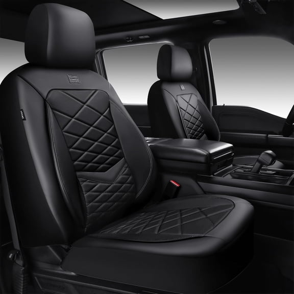 CAR PASS Luxury Nappa Leather Front Seat Covers, Waterproof 3D Foam Seat Covers with Lumbar Support, Breathable Auto Seat Cover Airbag Compatible Universal Fit for Sedan SUV Van Truck, All Black