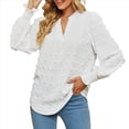 thumbnail image 2 of Blusa de Lunares con Cuello en V y Mangas con Volantes para Mujer, Blusas Holgadas Informales de Color Liso para Trabajar S, 2 of 9