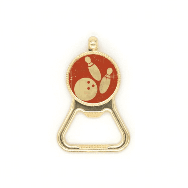 Bowling Sport Illustration Red Pattern Beer Bottle Cap Opener Stainless Steel Key Chain