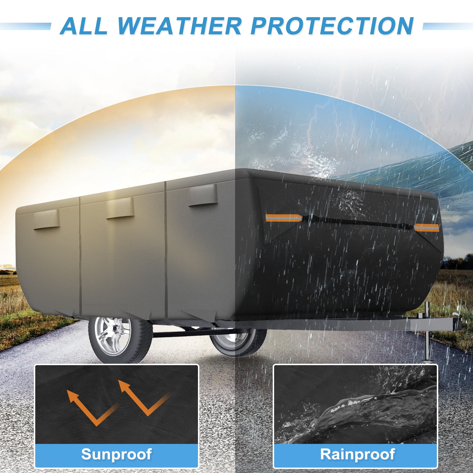 Unique Bargains Pop-up Camper Trailer RV Cover with Straps Vents Black 136" x 86" x 43"