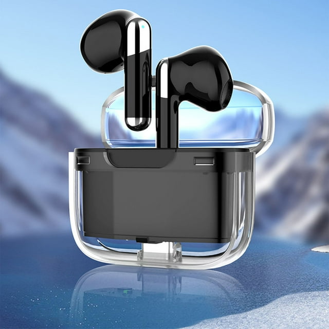 Auriculares inalámbricos Bluetooth 5.3 | Estuche transparente | Micrófono con cancelación de ruido | Audio estéreo de alta fidelidad | IPX4 a prueba de sudor | Batería de 24 horas | Auriculares para