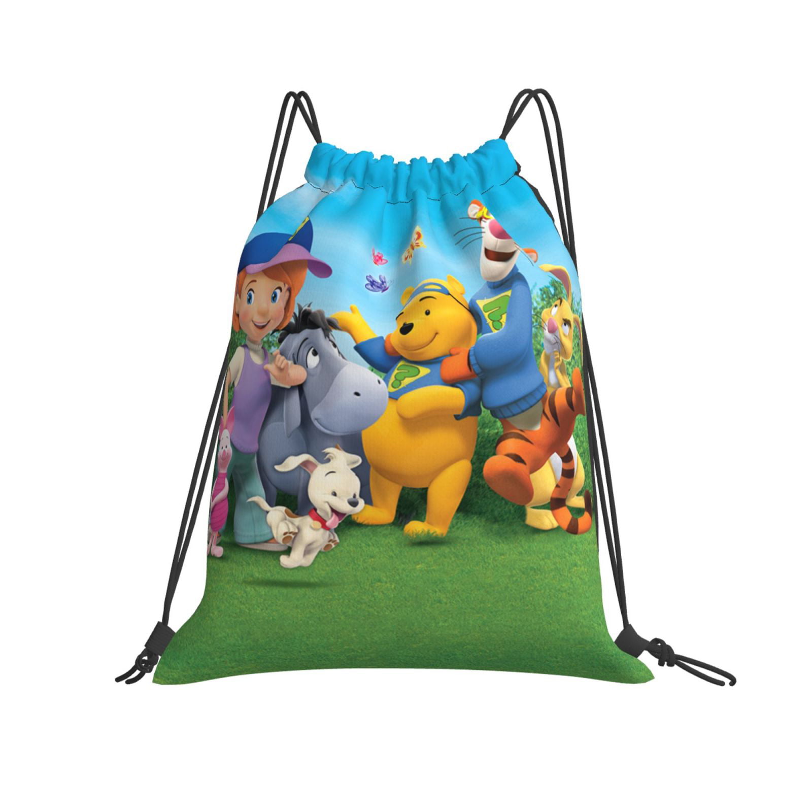 Blue Winnie the Pooh Drawstring Backpack Sling Tote Disney Kid School Gym Bag 