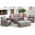 thumbnail image 4 of Homrest 6 Pieces Patio Furniture Sets,Rattan Sectional Sofa W/Ottomans, Cushions  for Garden, Lawn, Balcony, Grey, 4 of 8