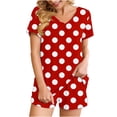thumbnail image 2 of Titcea Women's Pajama Sets Pleated Front V Neck Polka Dots Printed Short Sleeve Short Sets Loose Comfort Summer Casual Loungewear Sets, Gifts for Her, 2 of 6