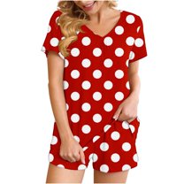 Two Piece Sets for Women Summer Plus Size Fashion Polka Casual Home Two-piece V-neck Top With Pocket Shorts Set