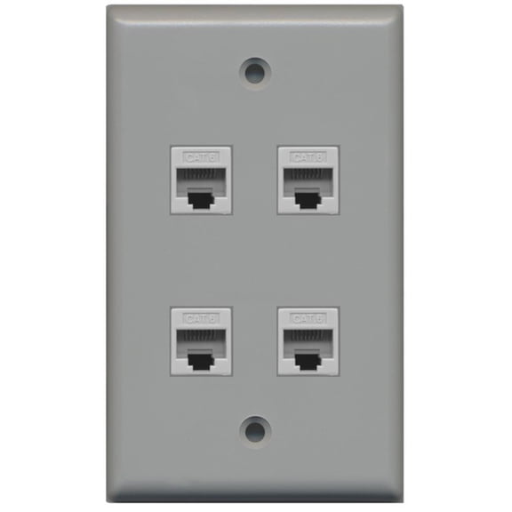 RiteAV - 4 Port Cat6 Female-Female Wall Plate Gray