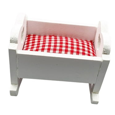 Doll House Cradle Mini Furniture Miniature Crib Toy Bassinet Wooden Dollhouse Baby