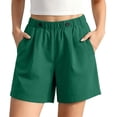thumbnail image 4 of Costeam Womens Summer Linen Casual Shorts Solid Color Loose Fit Straight Hem with Side Pockets Elastic Waist Lightweight Breathable Soft Relaxed Fit Short Bottoms, 4 of 6