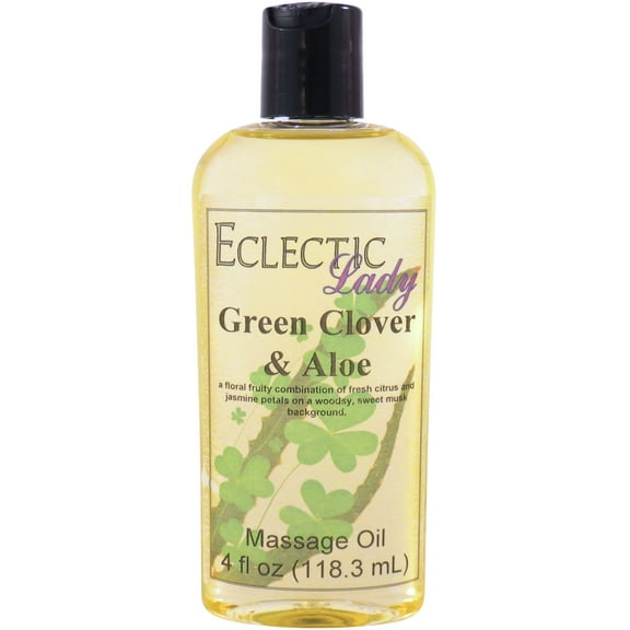 Green Clover and Aloe Massage Oil by Eclectic Lady, 4 oz, Sweet Almond Oil and Jojoba Oil