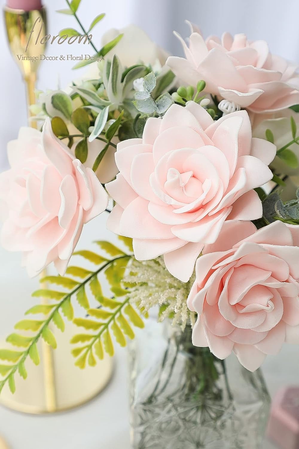 Artificial Gardenia Flowers 2.7" 25pcs Real Looking Ivory Foam Fake Flowers with Stems for DIY Wedding Bouquets Bridal Shower Centerpieces Floral Arrangements Party Tables Home Decorations