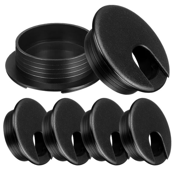 Toyvian 6-Pack Black Plastic Cable Grommet Caps Desk Hole Covers for Office and Home Wire Management