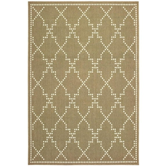 Oriental Weavers Marina Indoor/Outdoor Rug - 7765Y - 2'5" x 4'5" - in Tan/ Ivory - Moroccan Style, Water, Stain and Fade Resistant, Hose Clean, Patio, Outdoor Living Area Rug