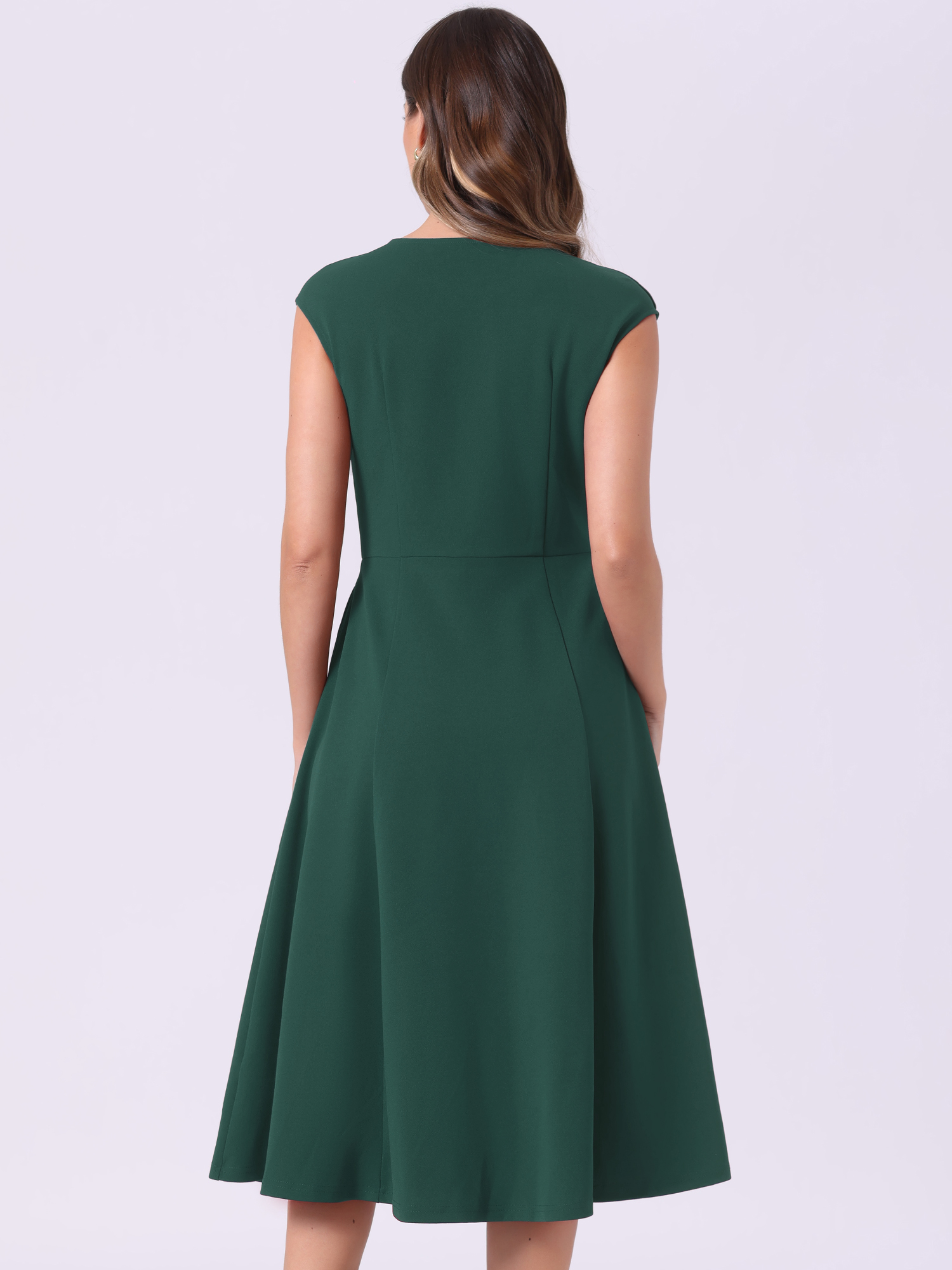 DARING DIVA Work Office Dress Cap Sleeve A-Line Dress M Gray Green