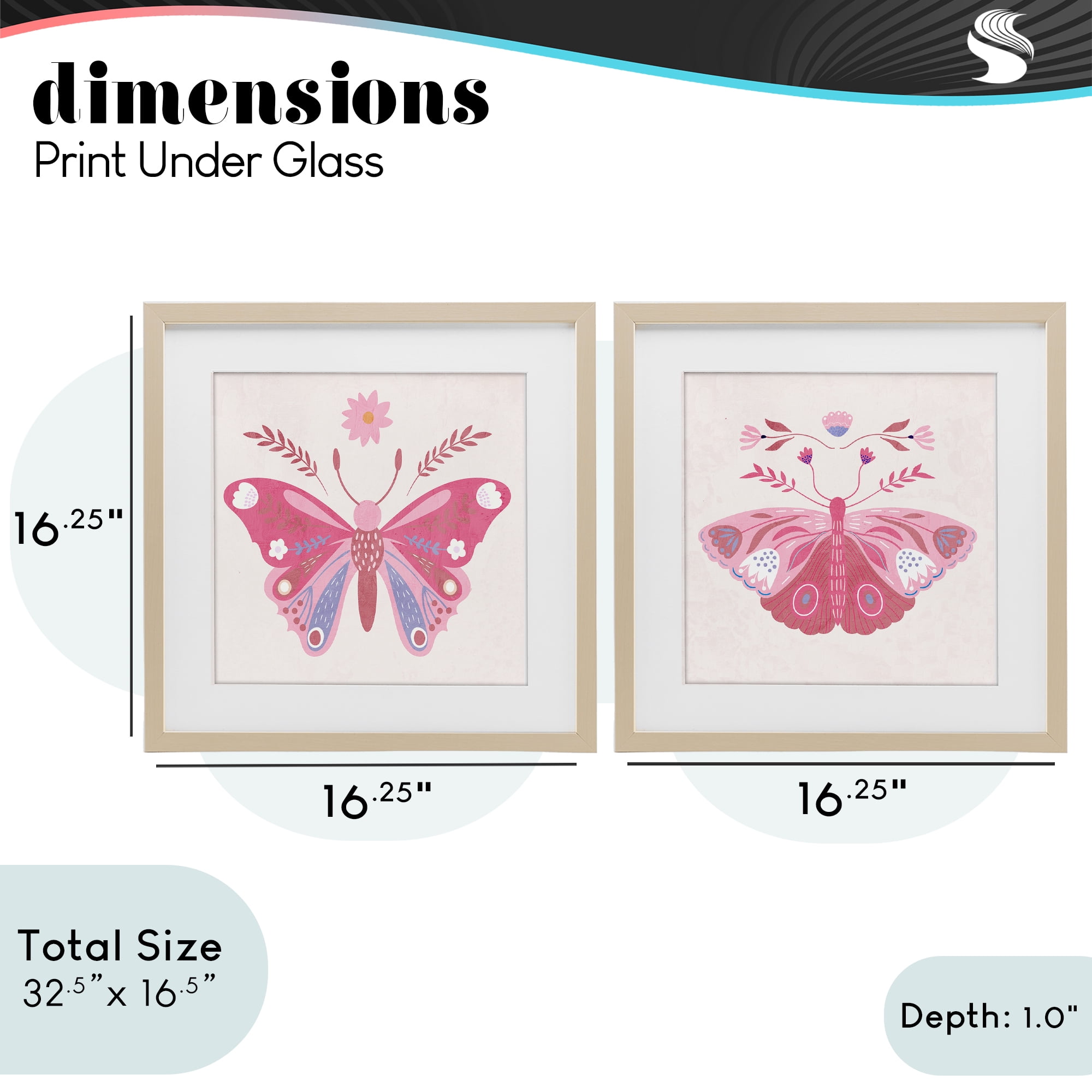 Stupell Industries Pink Folk Butterflies 2 Piece Birch Framed Print Under Glass Set, design by Kim Allen