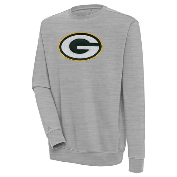 Men's Antigua  Heather Gray Green Bay Packers Victory Crewneck Pullover Sweatshirt