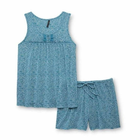 Jaclyn Intimates Womens Blue Floral Pajamas Lightweight Pajama Set Shorts Tank Small
