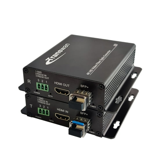 Transwan 4K @ 30Hz HDMI with RS232 Data Optic Fiber Extender Over 10 Kilometers Single-Mode Optical, Support HDCP 1.4 and EDID (Over 2 Core Single-Mode Fiber)