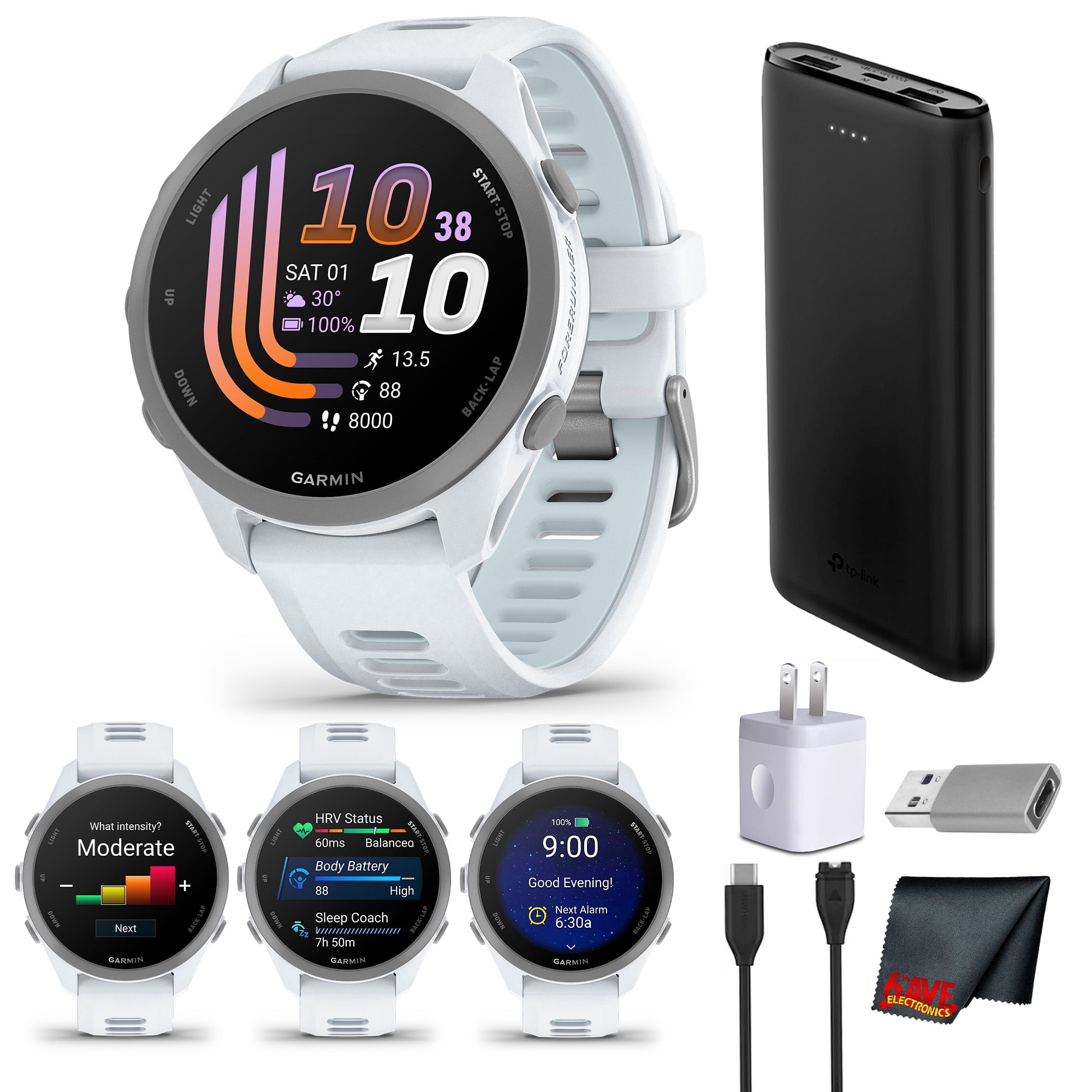 Garmin Forerunner 170 GPS Running Smartwatch | 1.2" AMOLED Display, Heart Rate Monitor, Activity Tracking | Whitestone/Cloud Blue Bundle