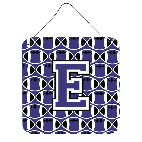 Letter E Football Purple and White Wall or Door Hanging Prints