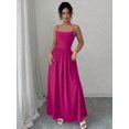 thumbnail image 6 of Hot Pink Womens Elegant Spaghetti Strap Ruched Waist Flowing Maxi Dress For Wedding Guest Or Formal Occasion, 6 of 7