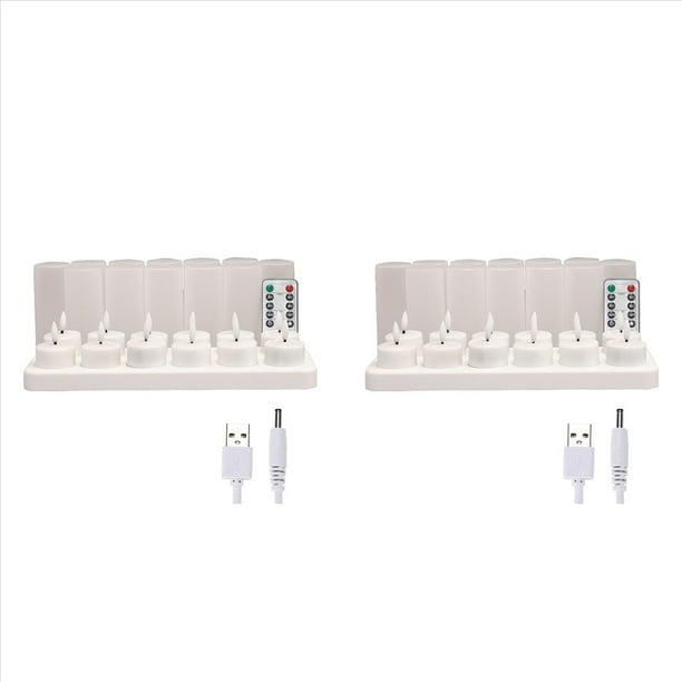Velas Sin Llama con Temporizador de Control Remoto y Base de Carga, 24 Velas LED con Batería Recargable por USB
