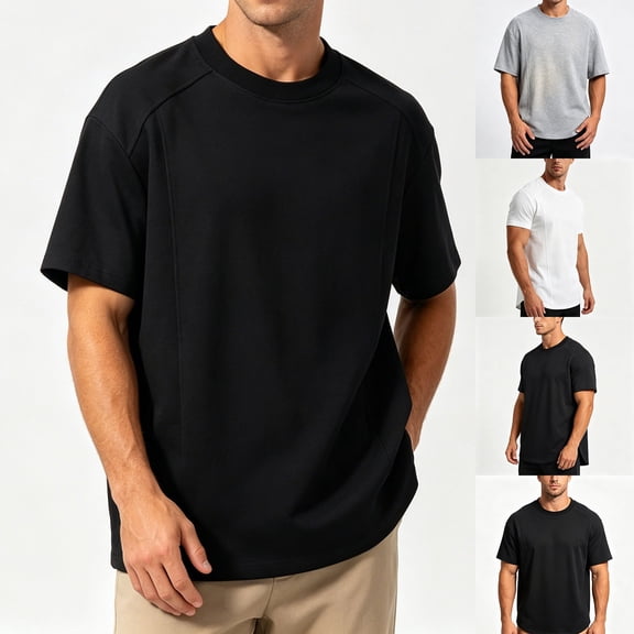 Oversized T Shirts for Men Vintage Basic Tees Loose Fit Crewneck Breathable Shirts Workout Cotton Tshirt Tops Black