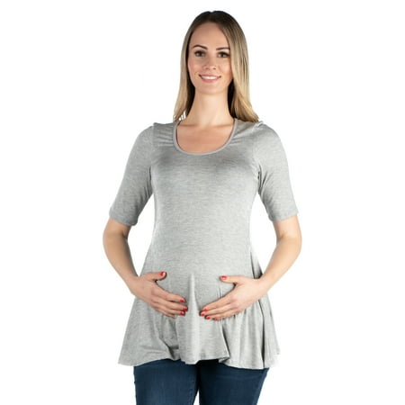 

24seven Comfort Apparel Elbow Sleeve Maternity Swing Tunic Top