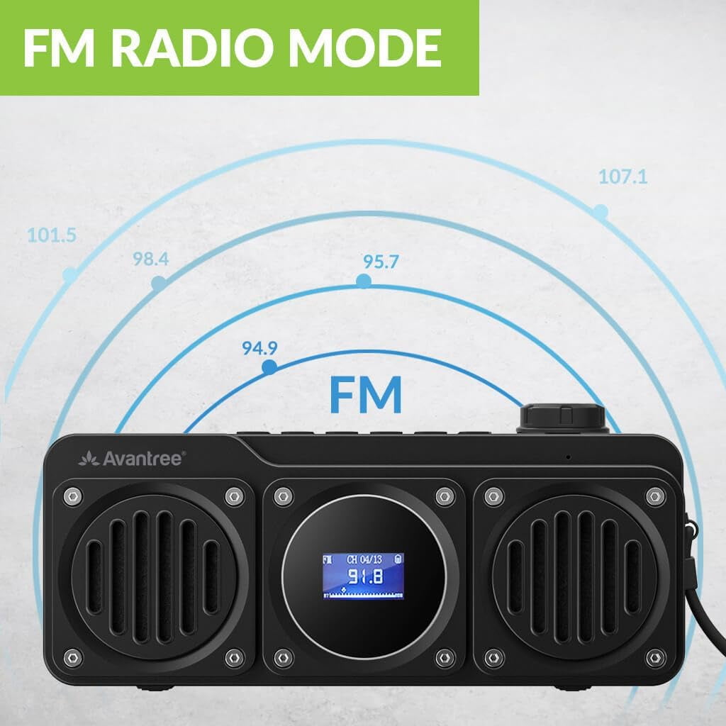 Avantree Boombyte - Portable Digital FM Radio with Bluetooth Speaker, Superb Sound, Metal Finish, MP3 Player, Support Micro SD Card & USB Audio Input, Long Play Time, Rechargeable, Easy to Use