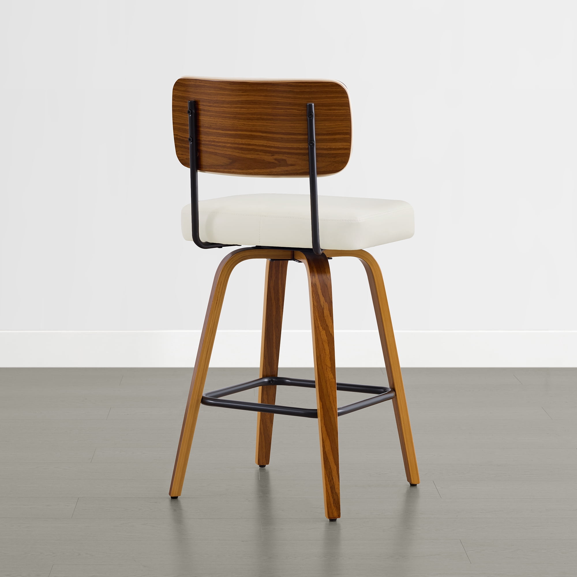 Spruce & Spring 26" Swivel Counter Bar Stool with Walnut Bentwood Frame Set of 2, Upholstered Back, Ivory