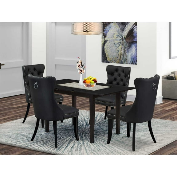 Modern 5 Piece Dining Set - Rectangle Table with 4 Chairs - Black Kitchen Set