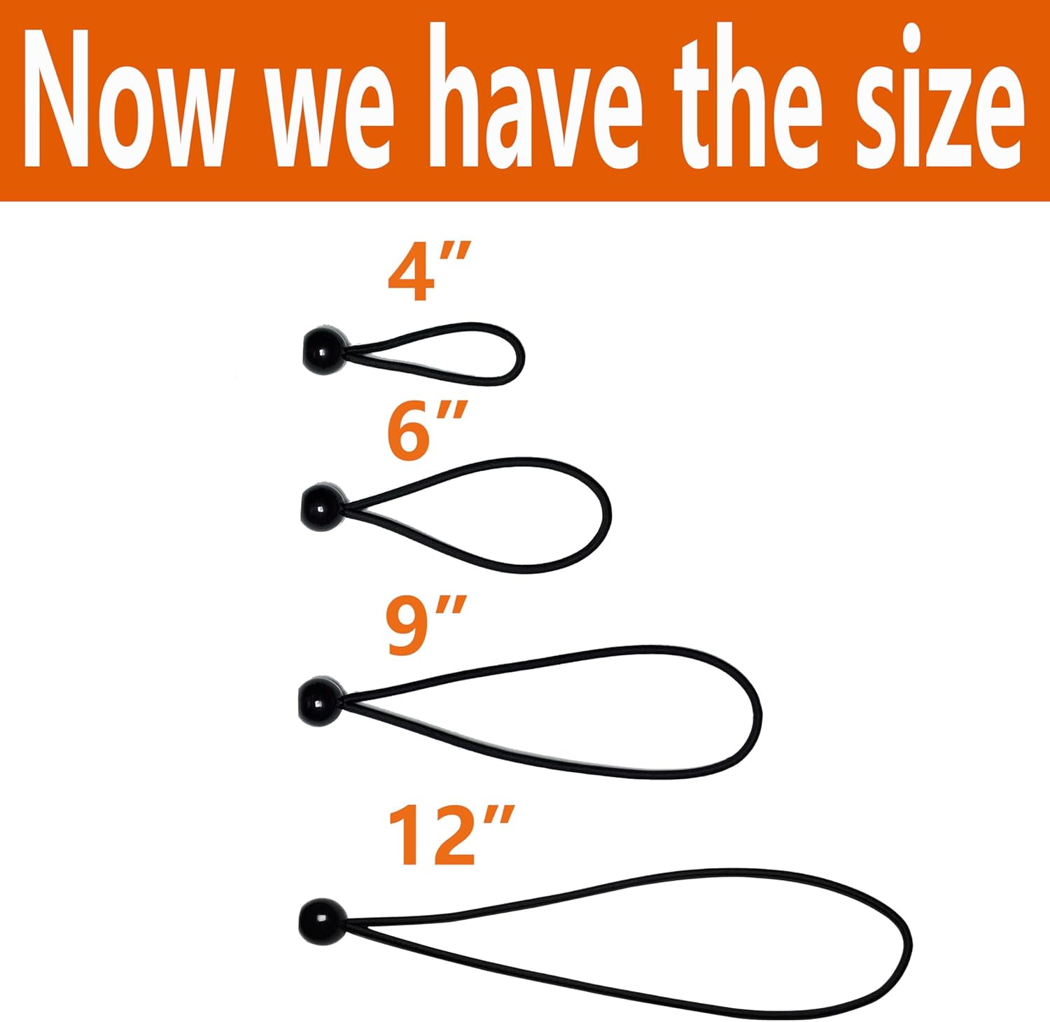 50-Piece Ball Bungee Cord (Black, 4"), UV Resistant, Antioxidant, Secure Tie Down