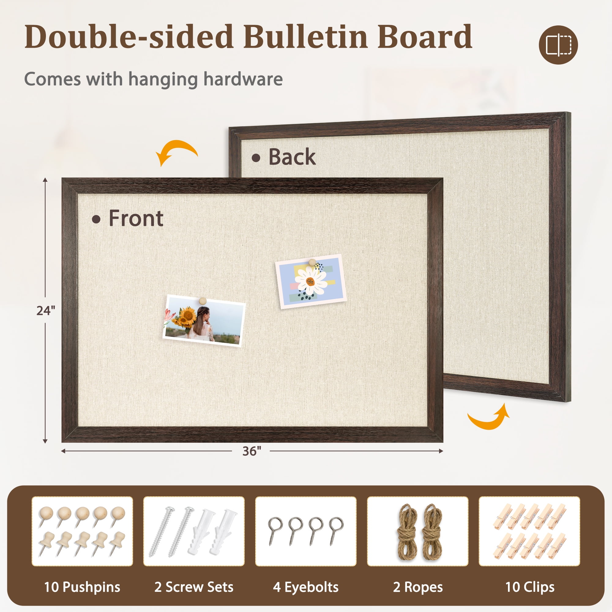 DOLLAR BOSS Double-sided Linen-Covered Pink Cork Bulletin Board, 24 "x 36" Large Poster Board Message Board for Wall Decor for Home Office, Wall Mounted Pin Board Picture Board, Black Wood Frame