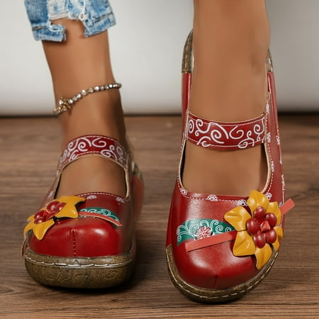 

NAYUKA Retro Flower Decor Wedge Sandals Casual Round Toe Slip On Backless Shoes Outdoor Summer Slide Sandals