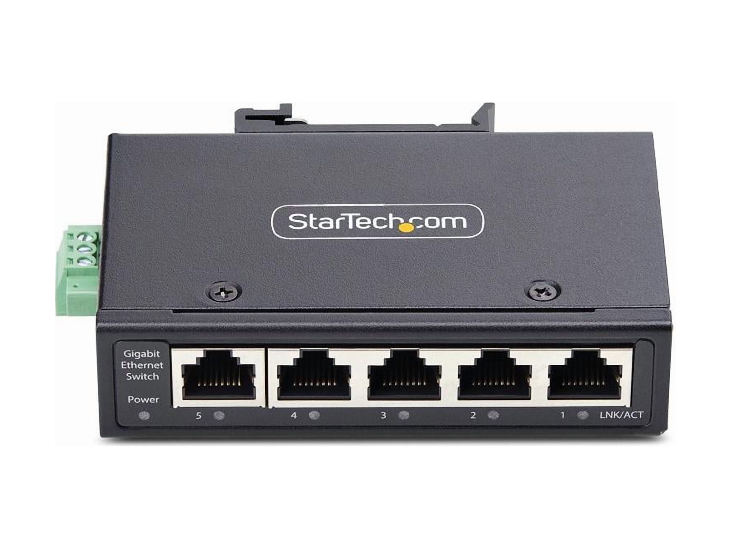 StarTech.com 5-Port Unmanaged Industrial Network Switch, 10/100/1000 Ethernet, DIN Rail/Wall-Mount, IP30 Rated, -40F-167F, 9~60V DC, TAA