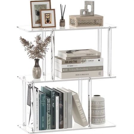 Geometric S-Shaped Transparent Acrylic Bookshelf, Modern Open Shelving Unit for Easy Assembly and Use as a Side Table in Living Rooms, Bedrooms, or Offices