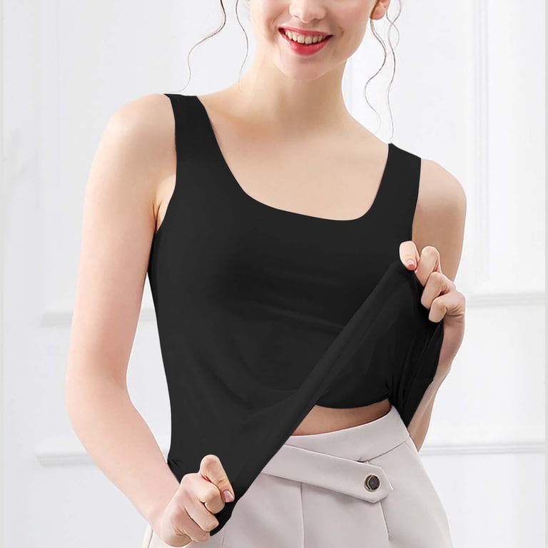 DDAPJ Pyju Tank Tops For Women With Built In Bra Loose Fit Scoop Neck Sleeveless Tees Summer Casual Camisole Solid Basic Undershirts Holiday Sales Dark Gray Xxxx