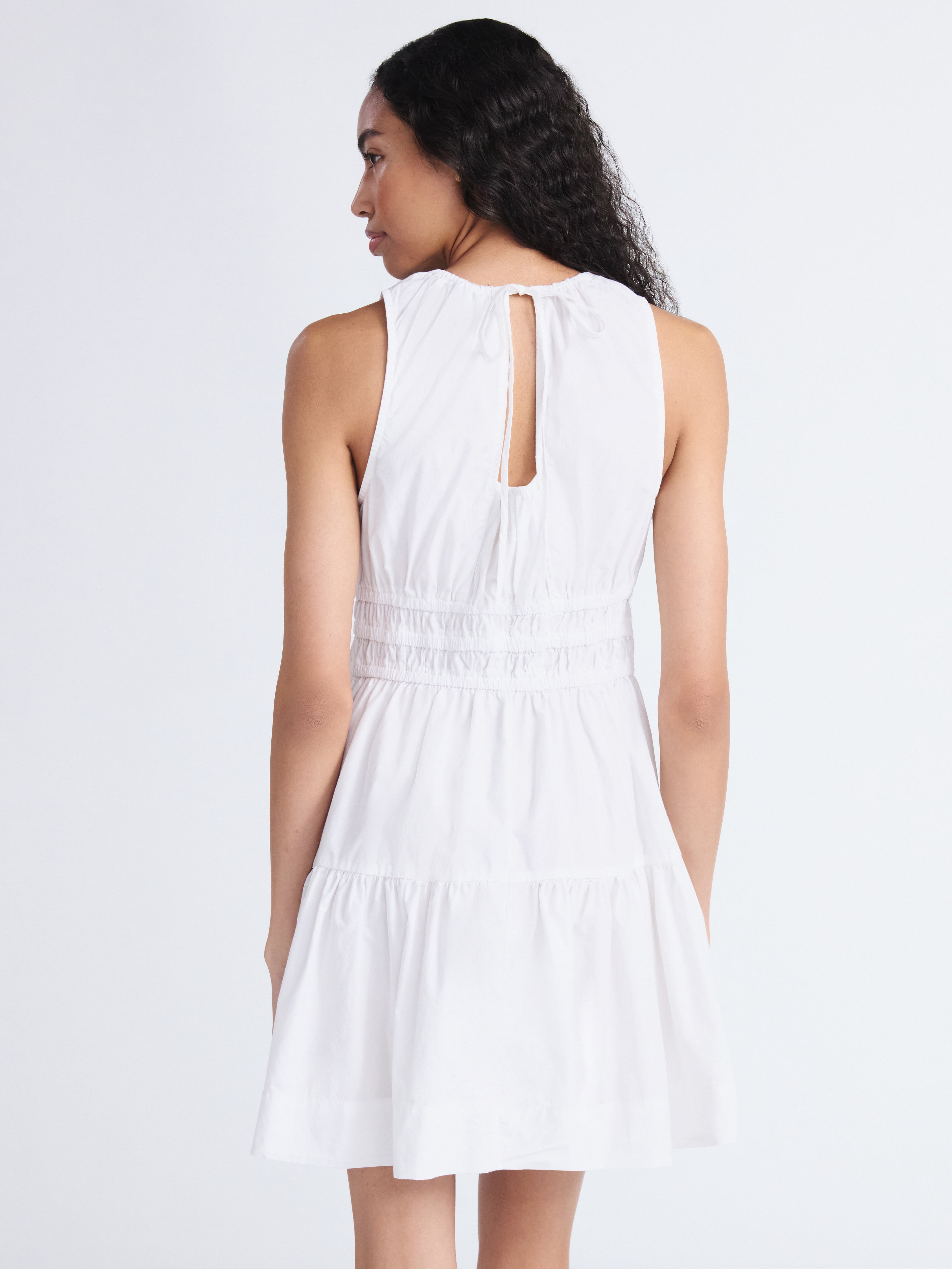 Free Assembly Women's Sleeveless Smocked Cotton Mini Dress with Back Tie, Sizes XS-XXL