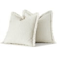 thumbnail image 6 of Pack of 2 Sage Green Pillow Covers 24x24 Inch Striped Farmhouse Couch Throw Pillow Covers with Fringe Chic Linen Decorative Cushion Eruo Sham for Sofa Living Room Bed Outdoor Home Decor, 6 of 18