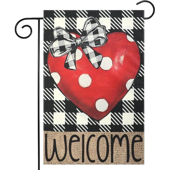 Love Heart Garden Flags 12x18 Vertical Double Sided, Welcome Yard Flag for Outside, Holiday Outdoor Spring Seasonal Decorations for Home