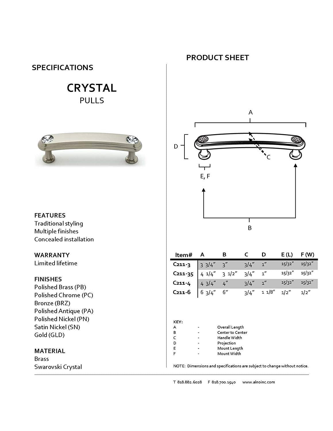 Alno C211-6-BRZ Swarovski Crystal 6" Cabinet Pull Bronze
