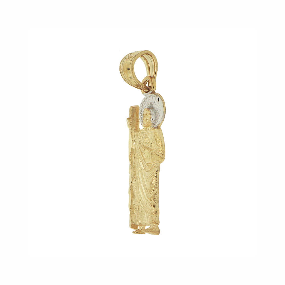 14k Yellow Gold White Rhodium, Mini Saint Jude San Judas Pendant Religious  Charm 7mm NO Necklace