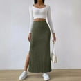 thumbnail image 2 of XIAOCHA Women's Ribbed Knit Skirt High Waisted form Fitting Side Slit Maxi Skirt Soft Cozy Casual Skirts, 2 of 3