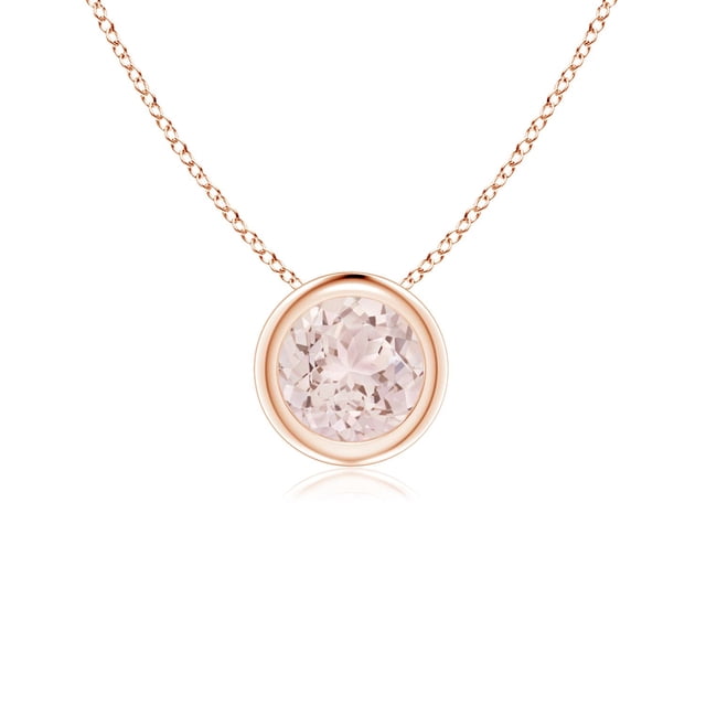 Angara Collier en Morganite Naturel - Pendentif Solitaire Rond en Morganite avec Lunette en Or Rose 14K pour Femmes