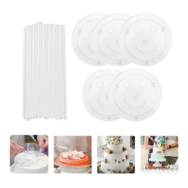 Kit de soporte para repostería, varilla de plástico de 12 cm, 15 varillas y juego de bandejas de 5 piezas