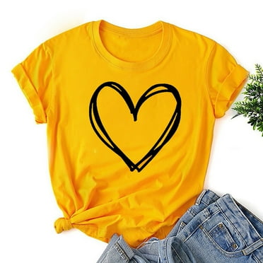 loopsun Summer Tops for Womens,Fashion Women Valentine's Day Print Short Sleeve T-shirt Graphic Tops Orange XL