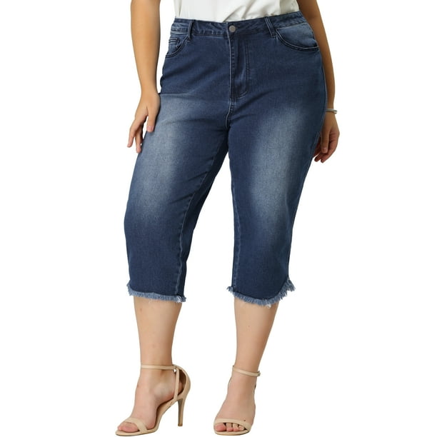 Plus size jeans with frayed hem sale