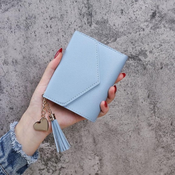 Vintage PU Leather Tri-fold Wallet with Tassel Multi-functional Large Capacity Card Holder Simple Design Coin Purse for Girls Women