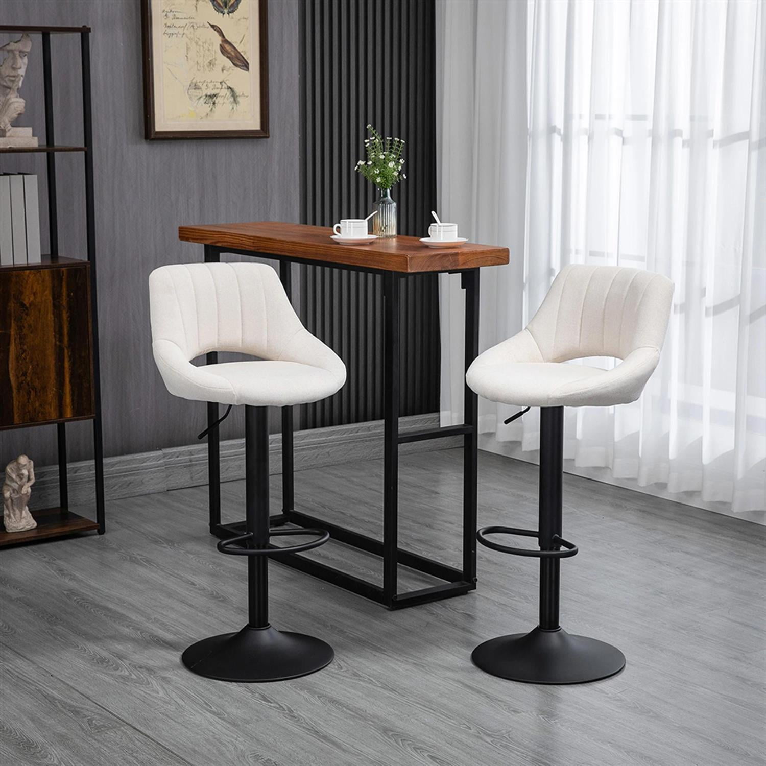 Demi Bonn Modern Swivel Bar Stool Set of 4 with Adjustable Height, Bar Height Stool with Upholstered Back and Steel Legs for Kitchen, Dinning Room, White
