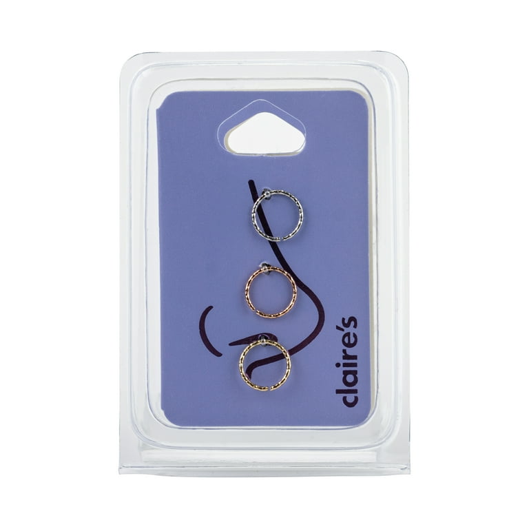 Claire's Women's Stainless Steel 20G Textured Hoop Nose Rings, Bar