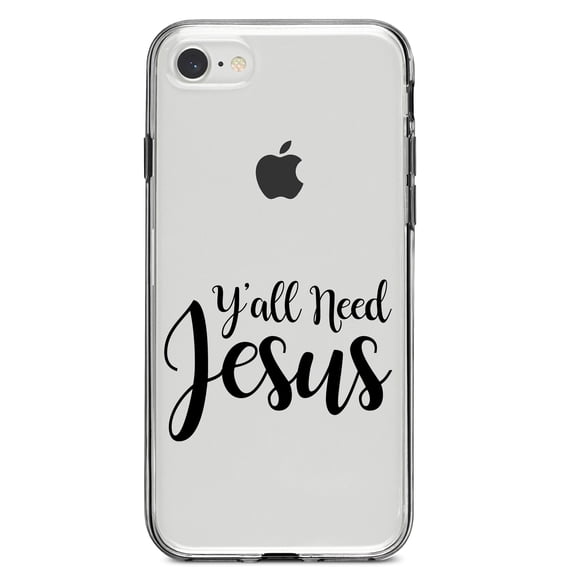 DistinctInk Clear Shockproof Hybrid Case for iPhone 7 8 SE (2020 Model) 4.7" Screen TPU Bumper Acrylic Back Tempered Glass Screen Protector - Y'All Need Jesus - Black